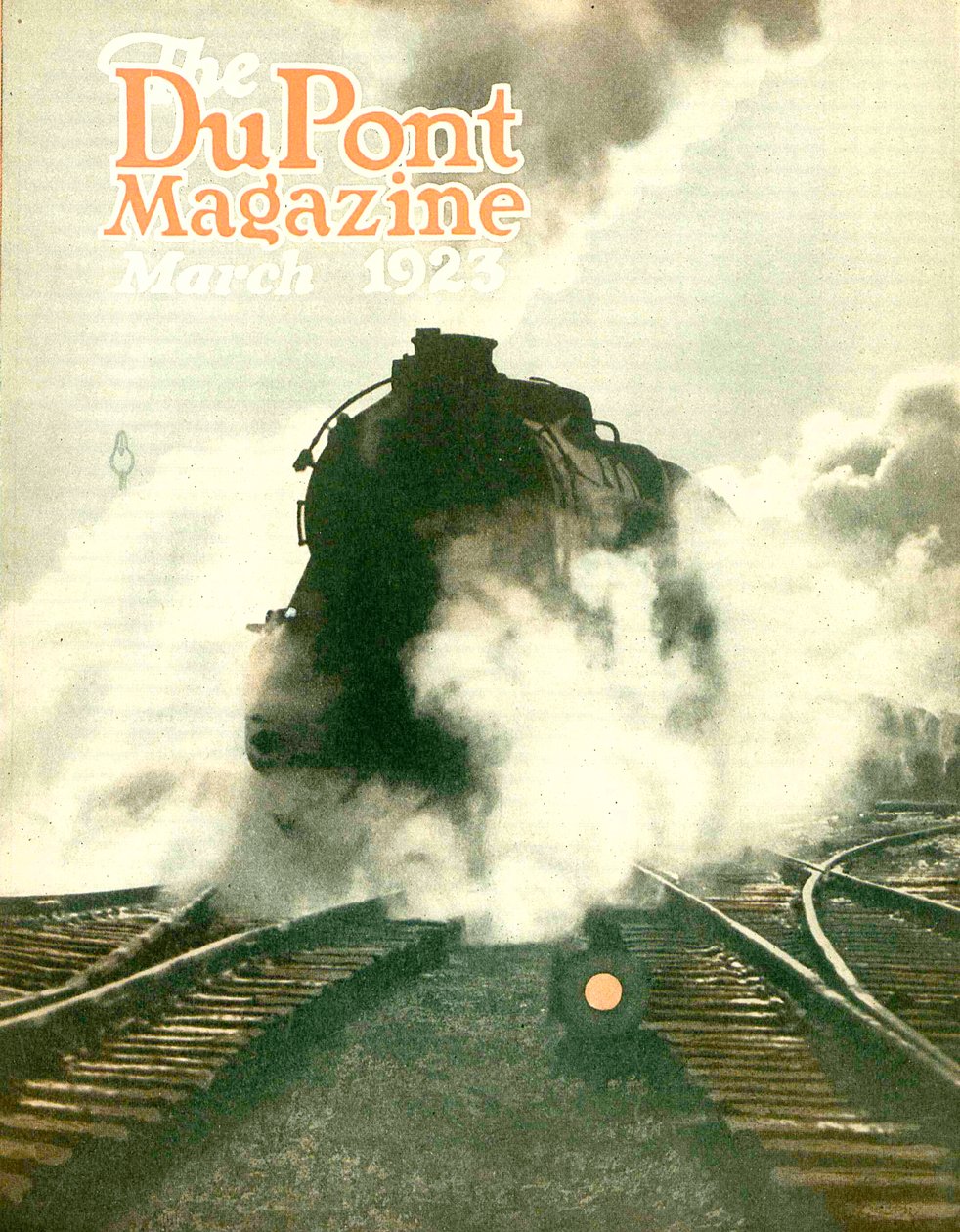 Pociąg, przednia okładka magazynu DuPont, marzec 1923 autorstwa American School