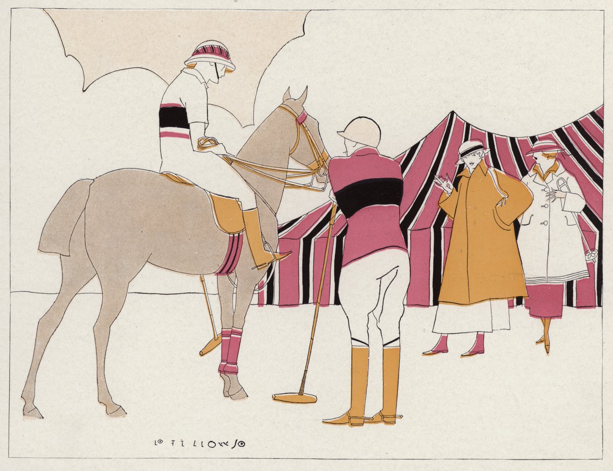 Dwie pary w klubie polo, scena z opowiadania "A Vassal To Art" J. A. Waldrona (kolorowa litografia) autorstwa American School