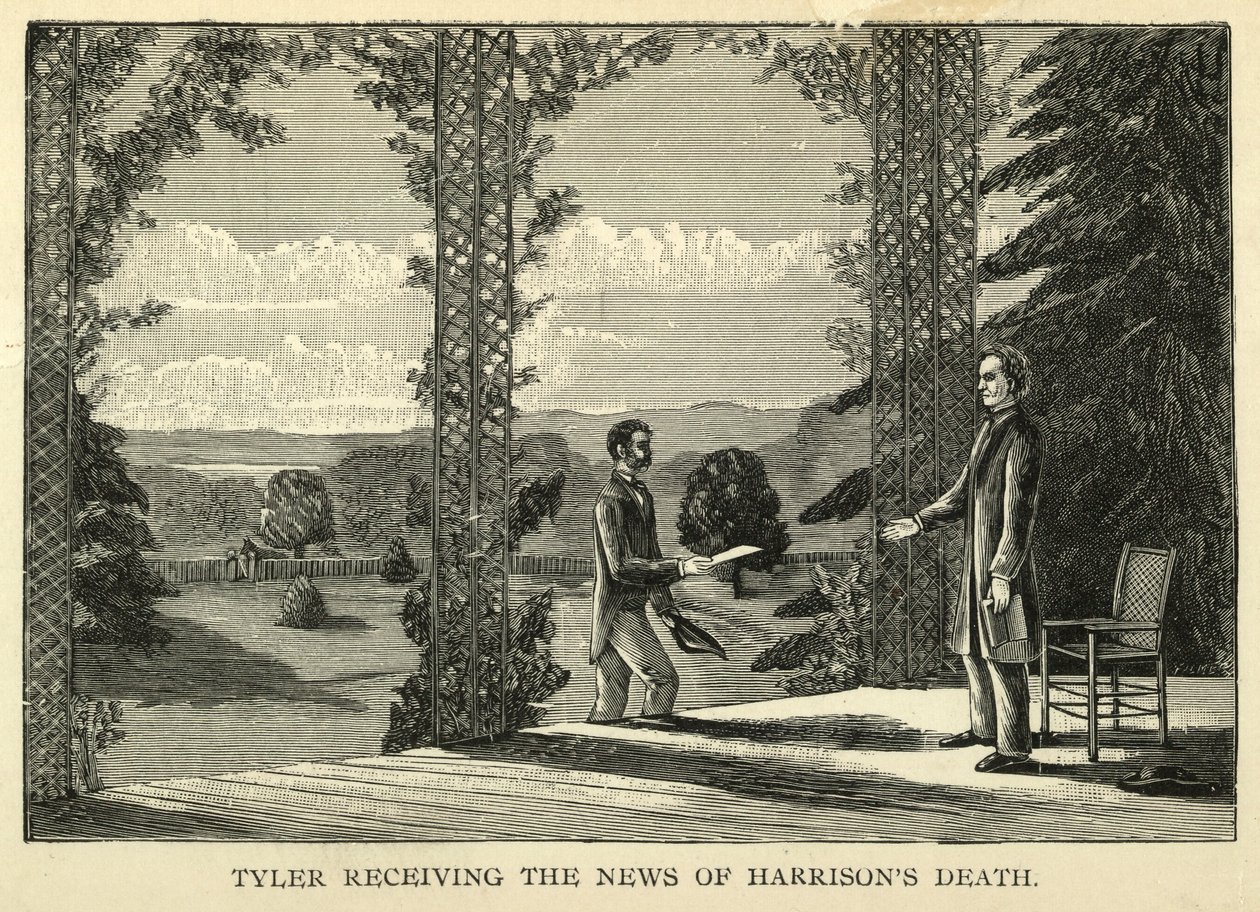 Tyler odbiera wiadomość o śmierci Harrisona, pub.1888 (rycina) autorstwa American School