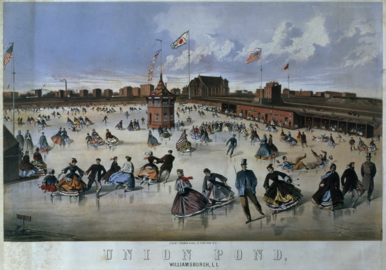 Union Pond, Williamsburg, Brooklyn, grawerowane przez Thomasa i Eno, Nowy Jork autorstwa American School