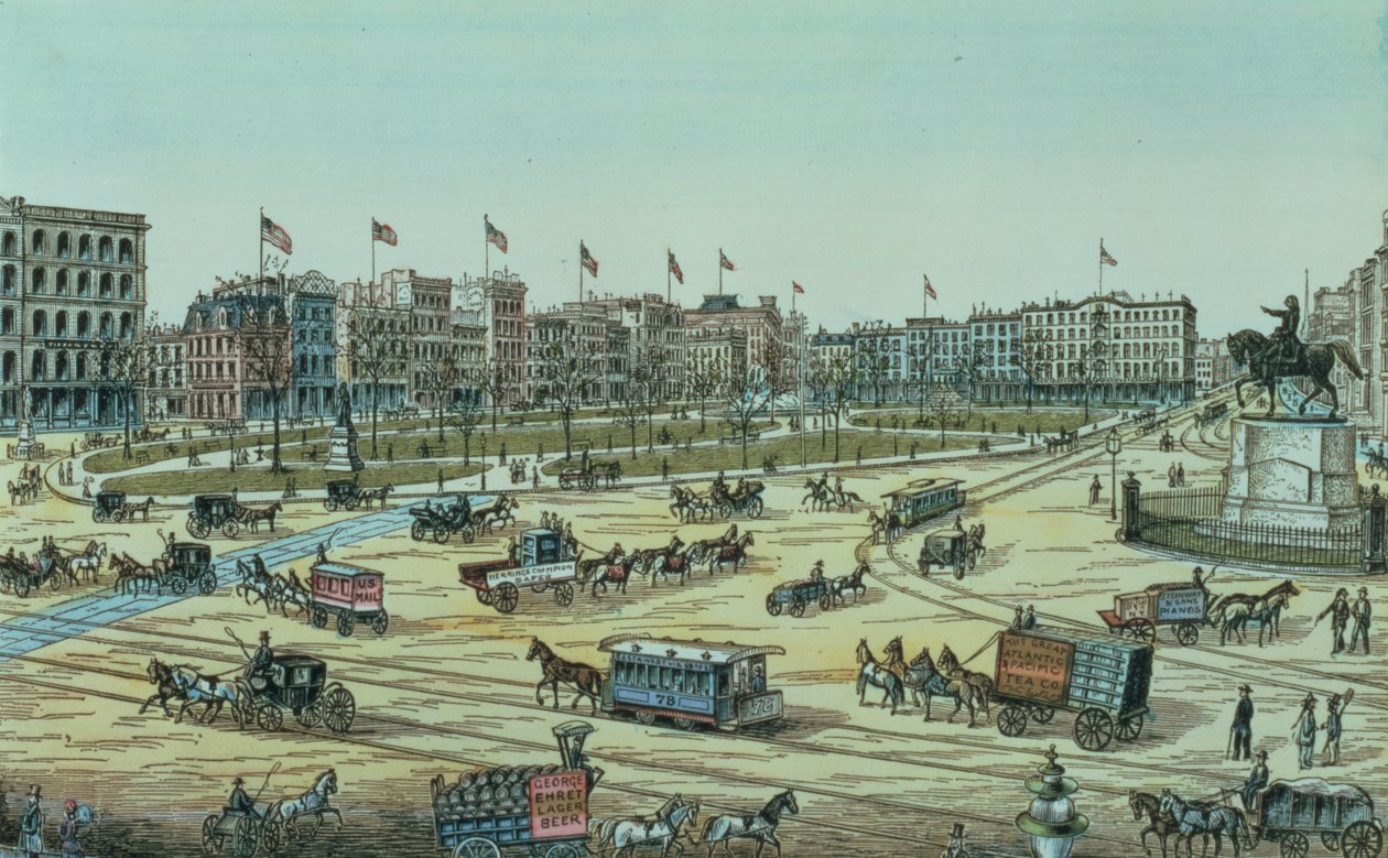 Union Square i Fourteenth Street do Seventeenth Street, z serii 48 widoków Nowego Jorku i okolic, wyd. przez Charlesa Magnusa autorstwa American School
