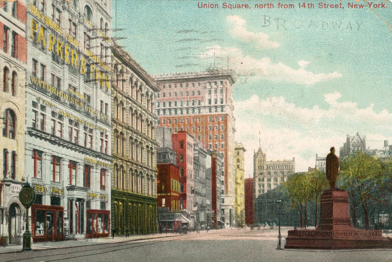 Union Square, na północ od 14th Street, Nowy Jork, ok. 1900-10 autorstwa American School