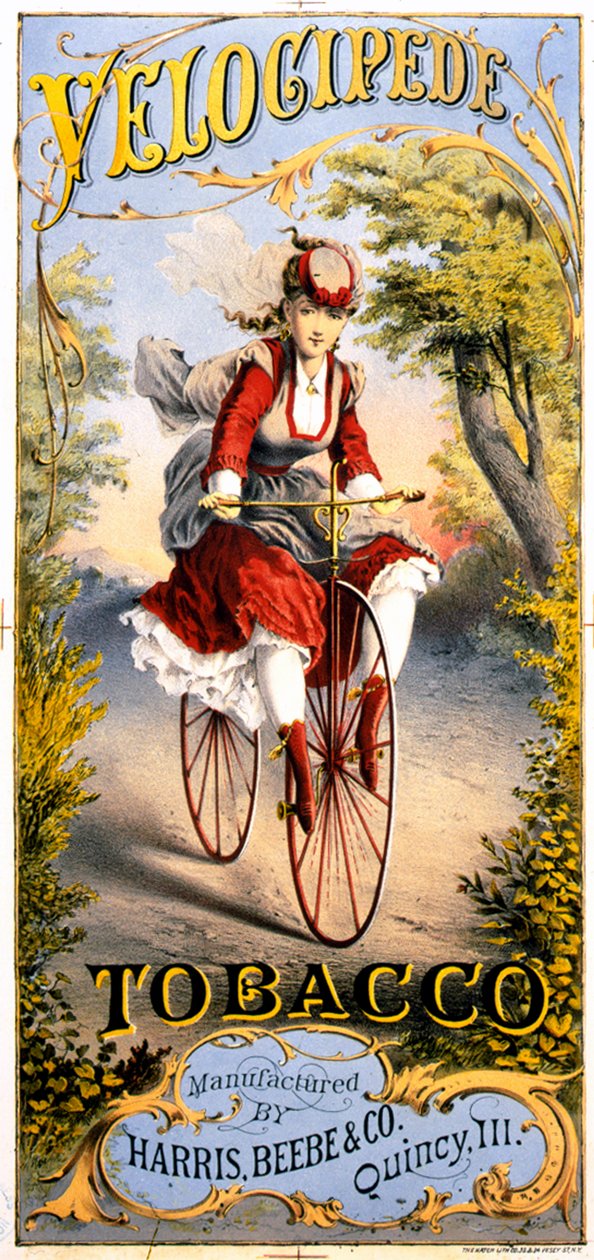 Reklama magazynu tytoniowego Velocipede autorstwa American School