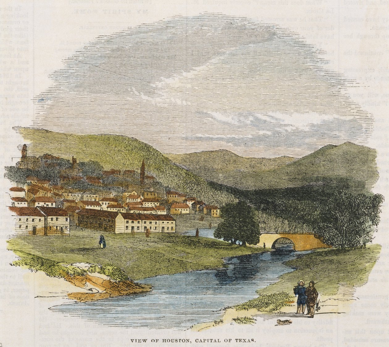 Widok na Houston, stolicę Teksasu, c. 1852 (drewno ręcznie barwione) autorstwa American School
