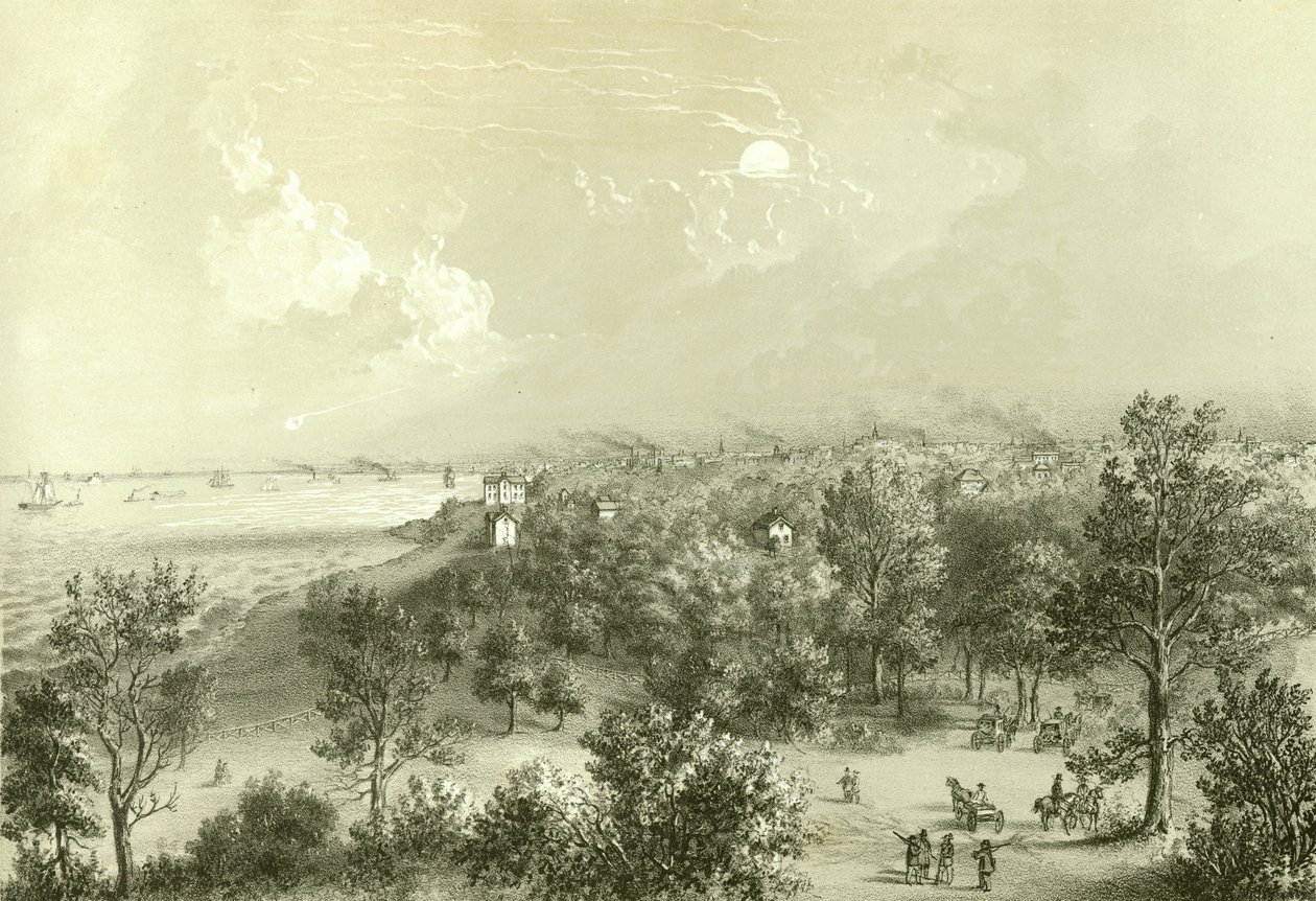 Widok na Lake View House, z Chicago Illustrated, z opisami literackimi Jamesa W. Sheahana, opublikowanymi przez Jevne & Almini, Chicago, 1866-67 autorstwa American School