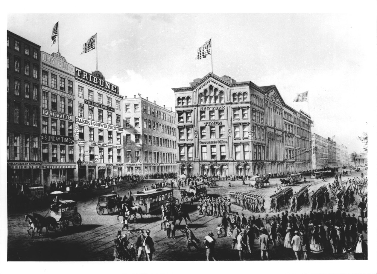 Widok na Plac Drukarski w Nowym Jorku, z siedzibą The New York Times, The Sunday Times i The Tribune autorstwa American School