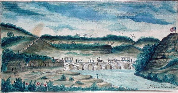 Widok na most narodowy w Santa Fe, Meksyk (akwarela na papierze) autorstwa American School
