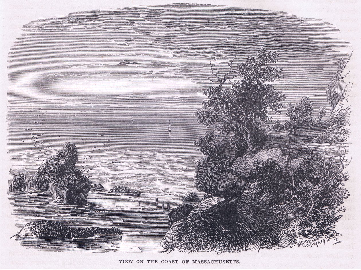 Widok na wybrzeże Massachusetts 1644, ilustracja z pubu Cassell