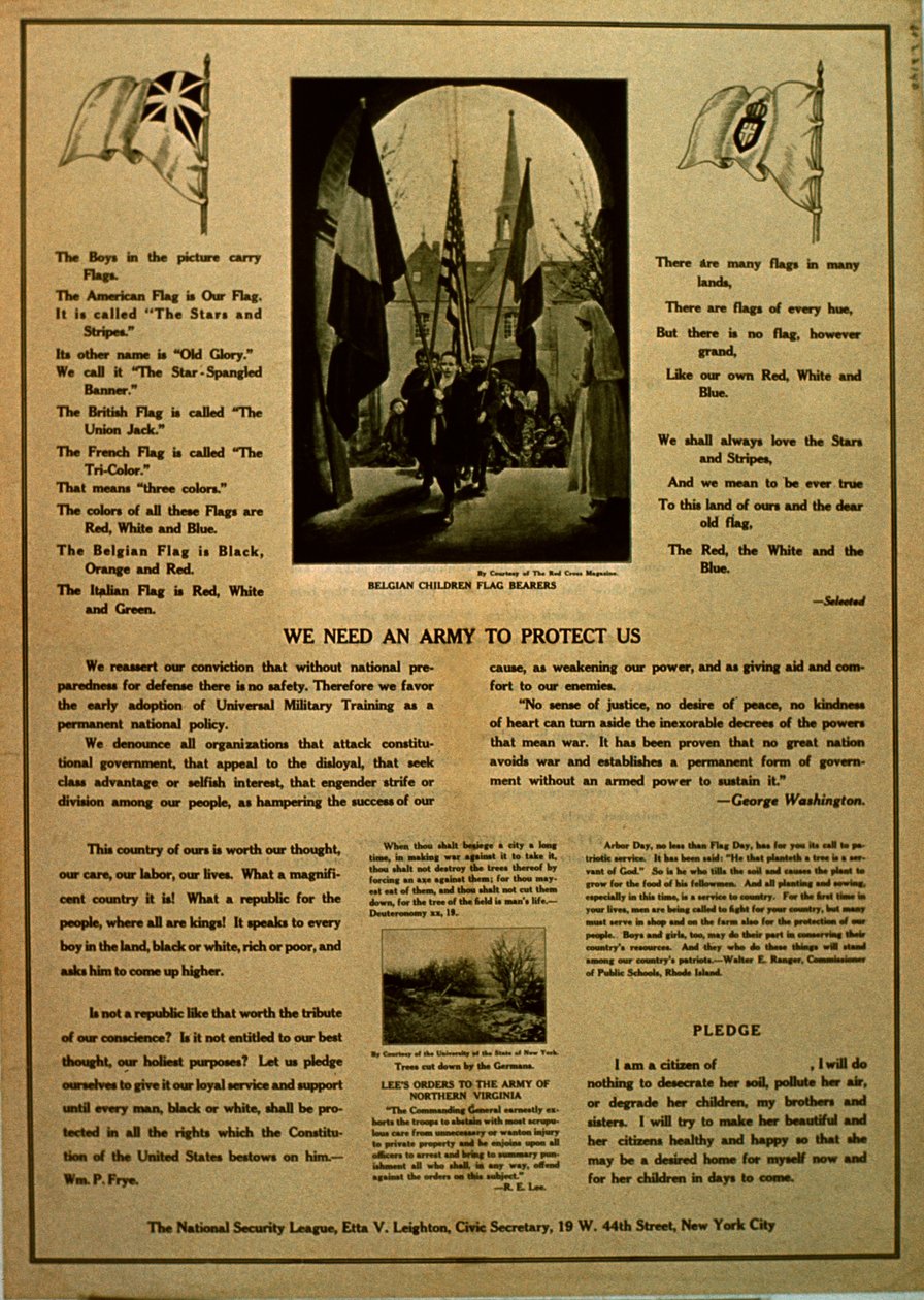 Potrzebujemy armii do ochrony, broszura propagandowa Ligi Bezpieczeństwa Narodowego, ok. 1914-18 autorstwa American School