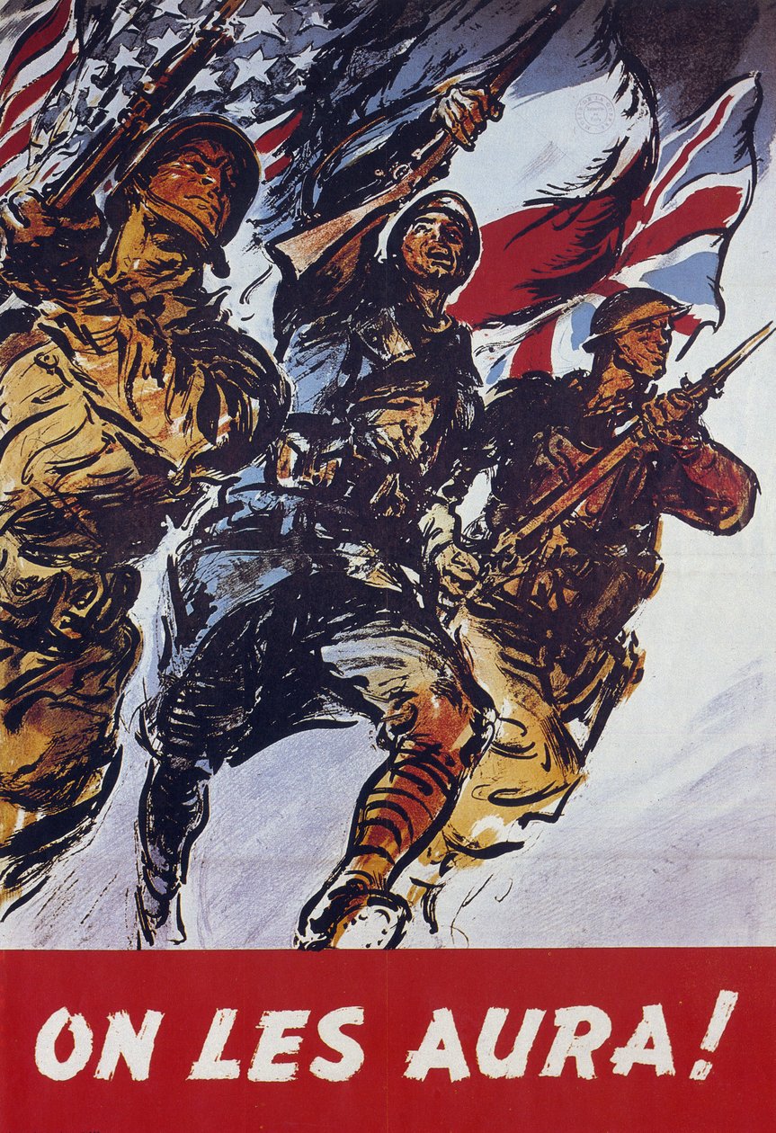 Dostaniemy je! Amerykański plakat propagandowy z 1944 r. wyemitowany po zrzuceniu na ląd w 1944 r. autorstwa American School