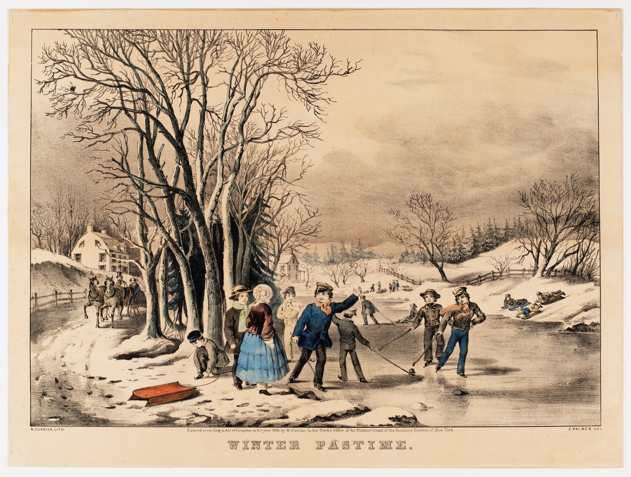 Zimowa rozrywka, ok. 1800-10 (litografia kolorowa) autorstwa American School