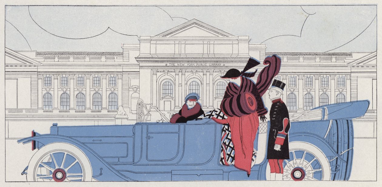 Kobieta zakochująca się w swoim szoferze, scena z opowiadania "Taking Chances" J. A. Waldrona (kolorowa litografia) autorstwa American School