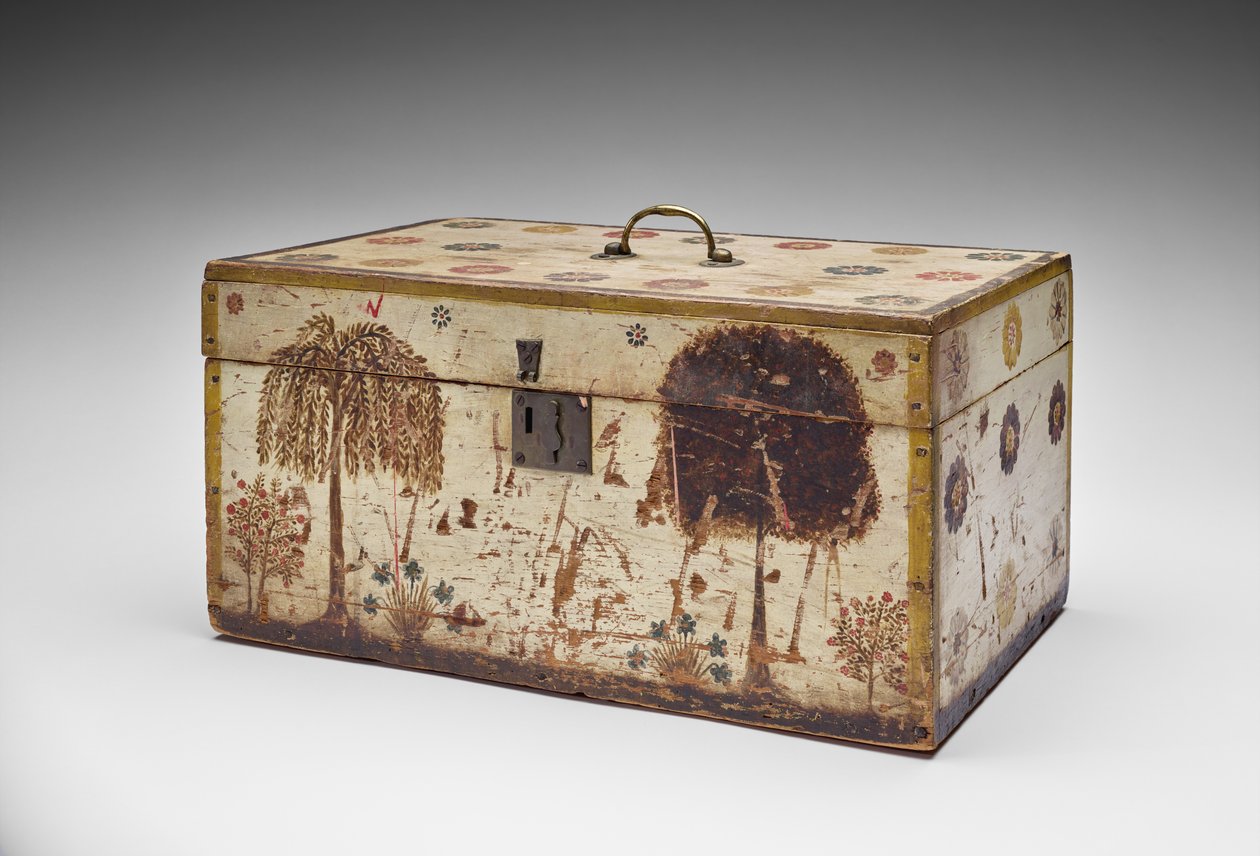 Workbox, ok.1830-40 (niezidentyfikowane drewno, metal, aksamit, farba i wata bawełniana) autorstwa American School