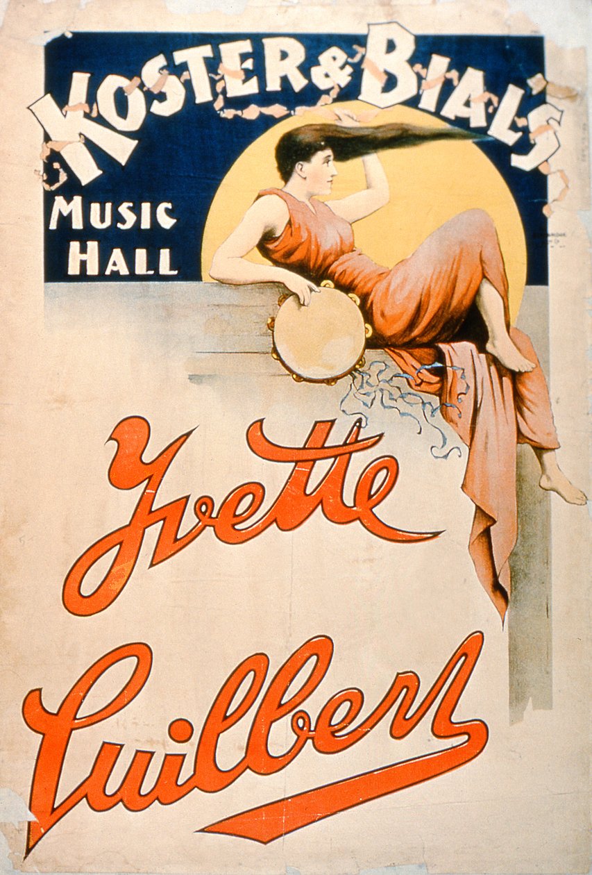 Yvette Guilbert (ok. 1869-1944) w Koster and Bials Music Hall w Nowym Jorku autorstwa American School