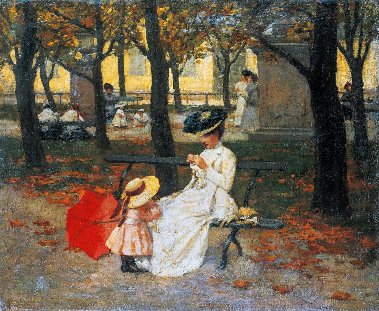Ogrody publiczne, Amerigo Cagnoni (1853-1923), olej na płótnie, 49x60,5 cm autorstwa Amerino Cagnoni
