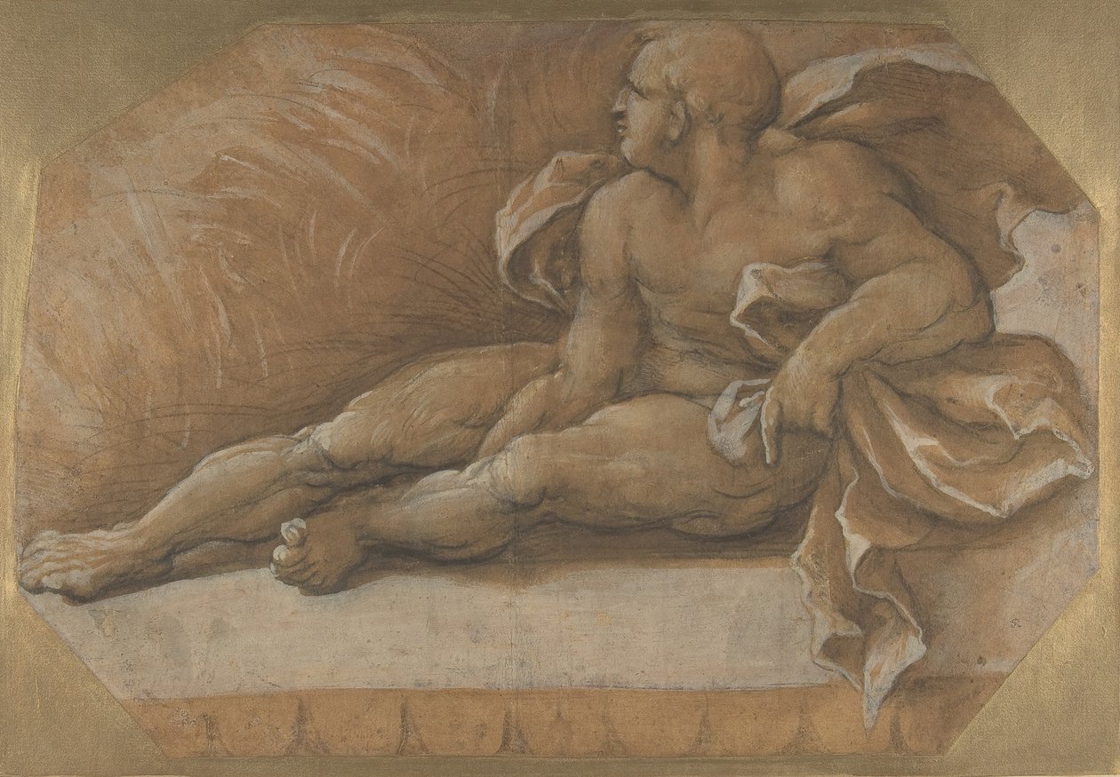 Naga postać mężczyzny siedząca na ziemi, ca. 1535-40. autorstwa Amico Aspertini