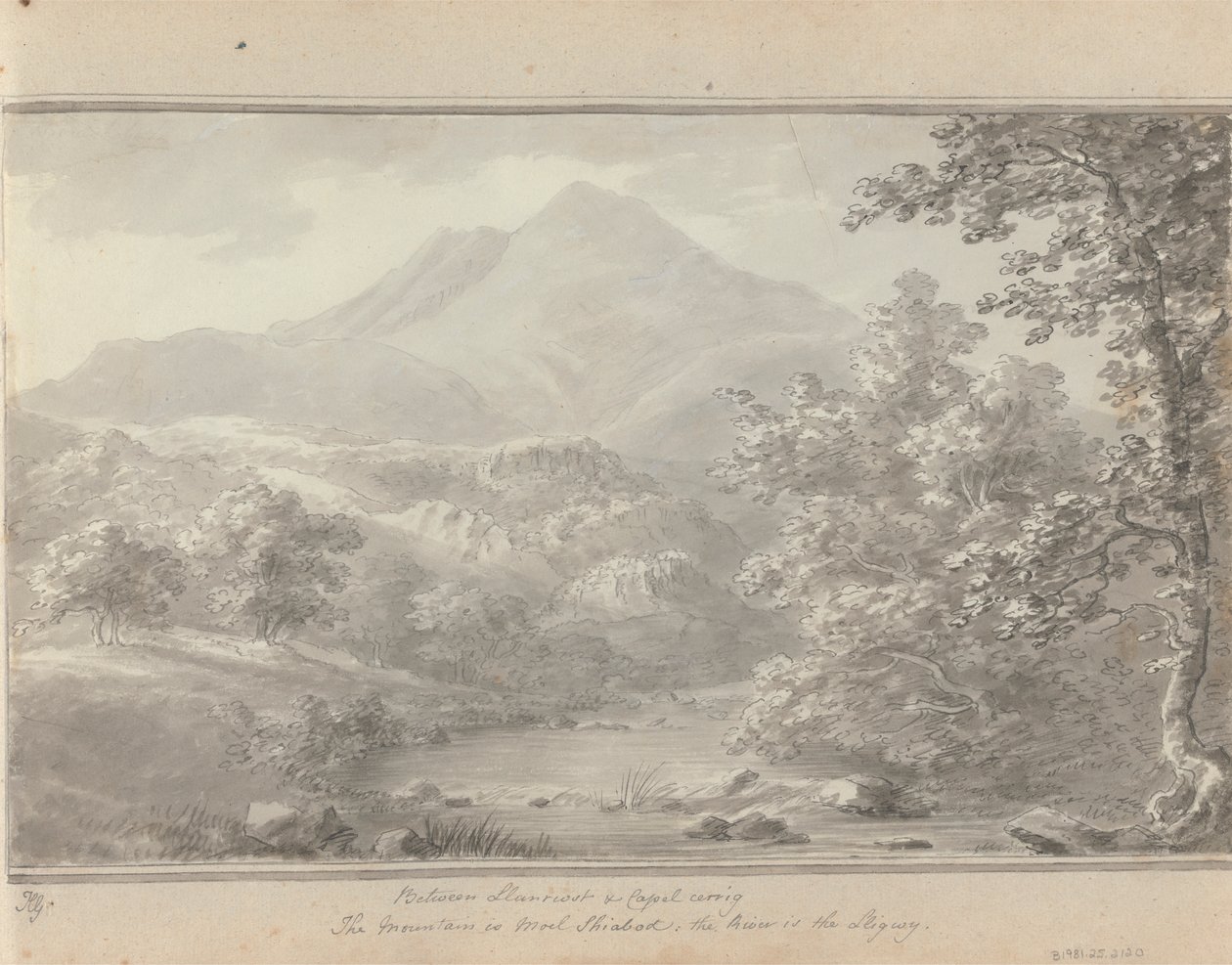Widoki w Anglii, Szkocji i Walii: między Llanrwst i Capel Cerrig, Góra to Moel Shiabod, Rzeka to Lligwy autorstwa Amos Green