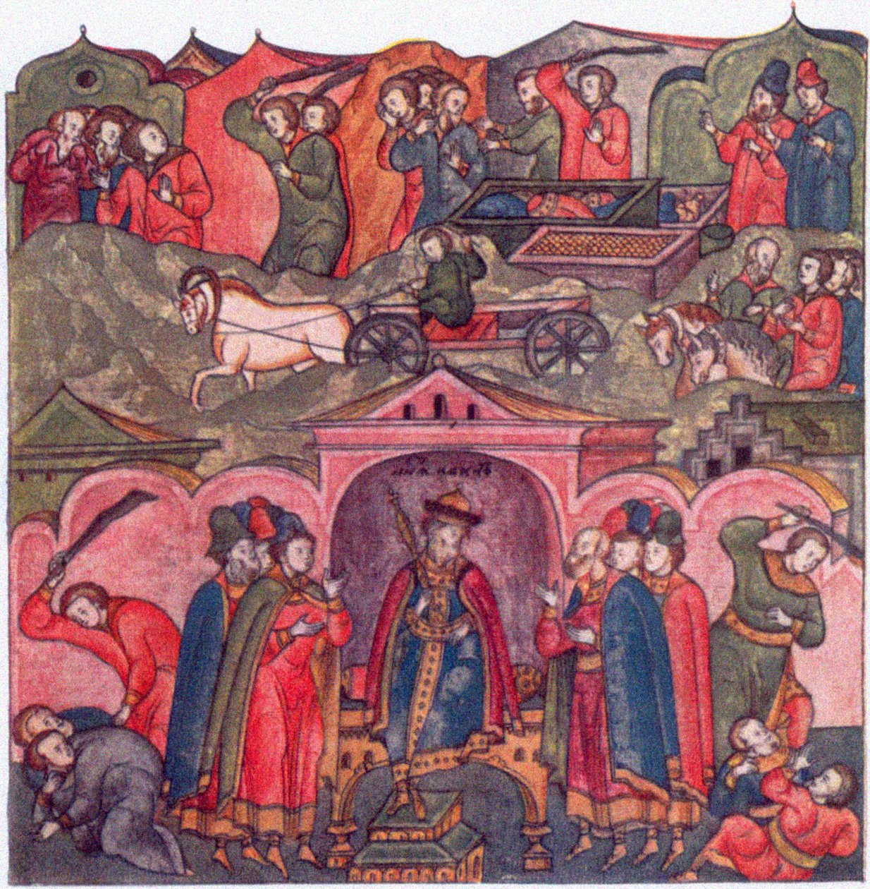 Przemoc moskiewskiego księcia Iwana Daniłowicza i jego sąsiadów Z: Życie św. Sergiusza z Radoneża, XVI w. autorstwa Ancient Russian Art