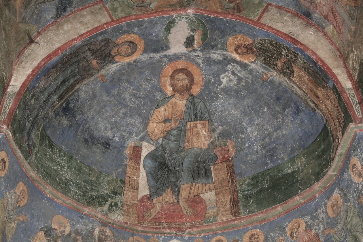 Chrystus na tronie Zbawiciela Świata, XII wiek autorstwa Ancient Russian frescos