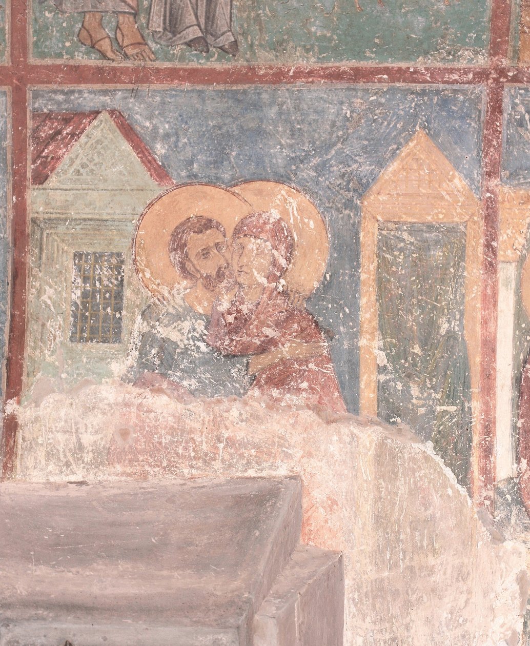Spotkanie świętych Joachima i Anny przy Złotej Bramie, XII wiek autorstwa Ancient Russian frescos