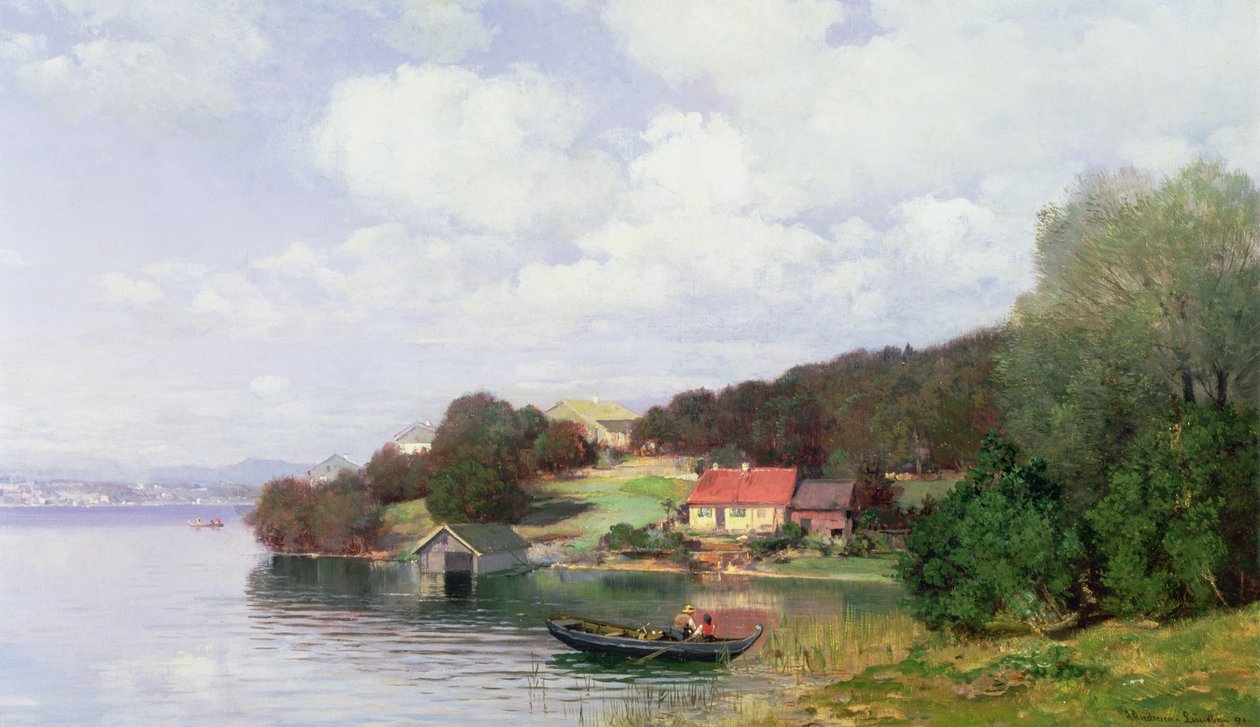 Pływanie łodzią po jeziorze, 1891 autorstwa Anders Andersen Lundby
