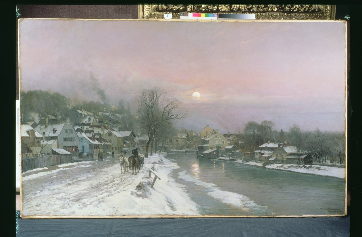 Scena kanałowa w zimie autorstwa Anders Andersen Lundby