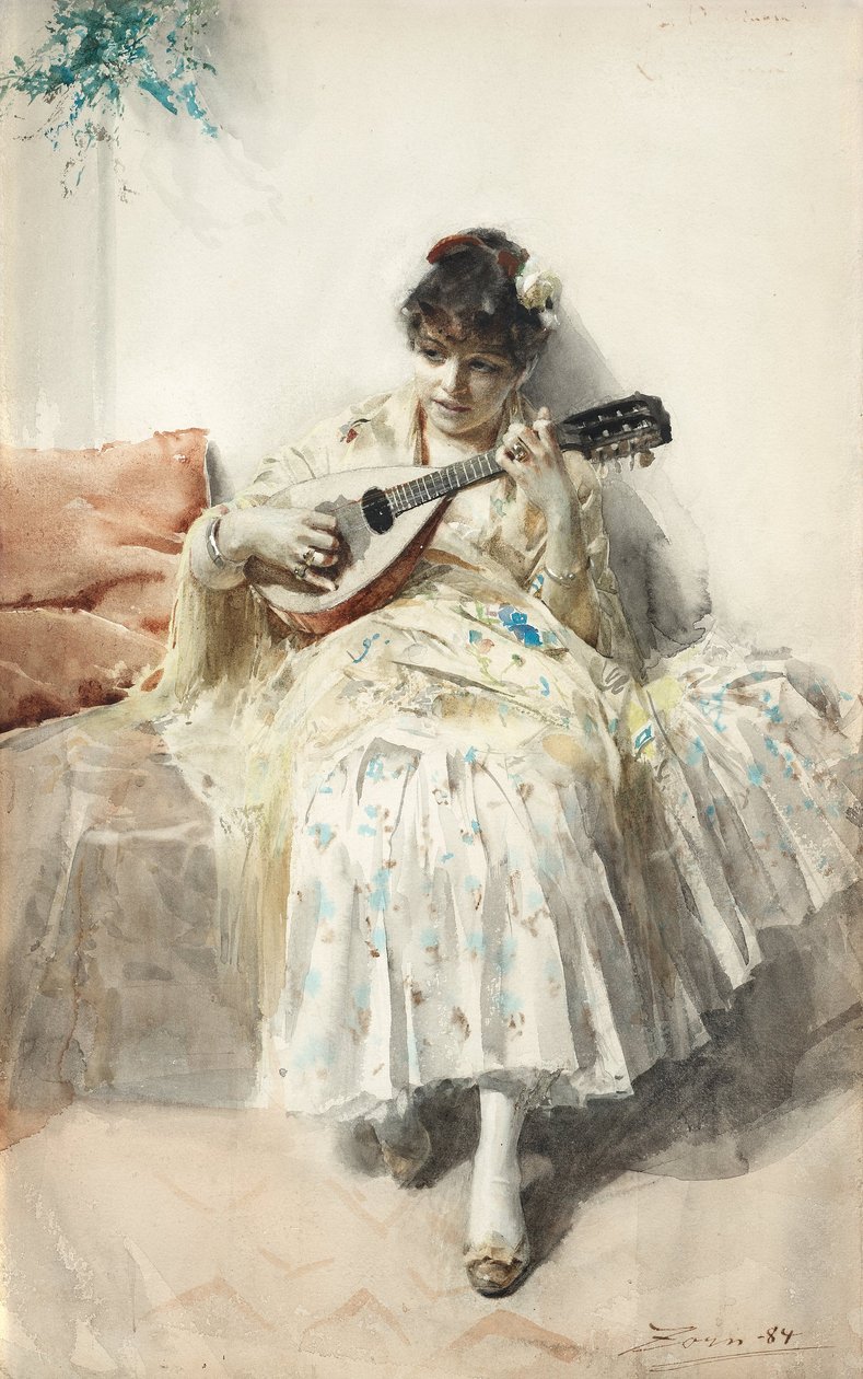 Dziewczyna grająca na mandolinie autorstwa Anders Leonard Zorn