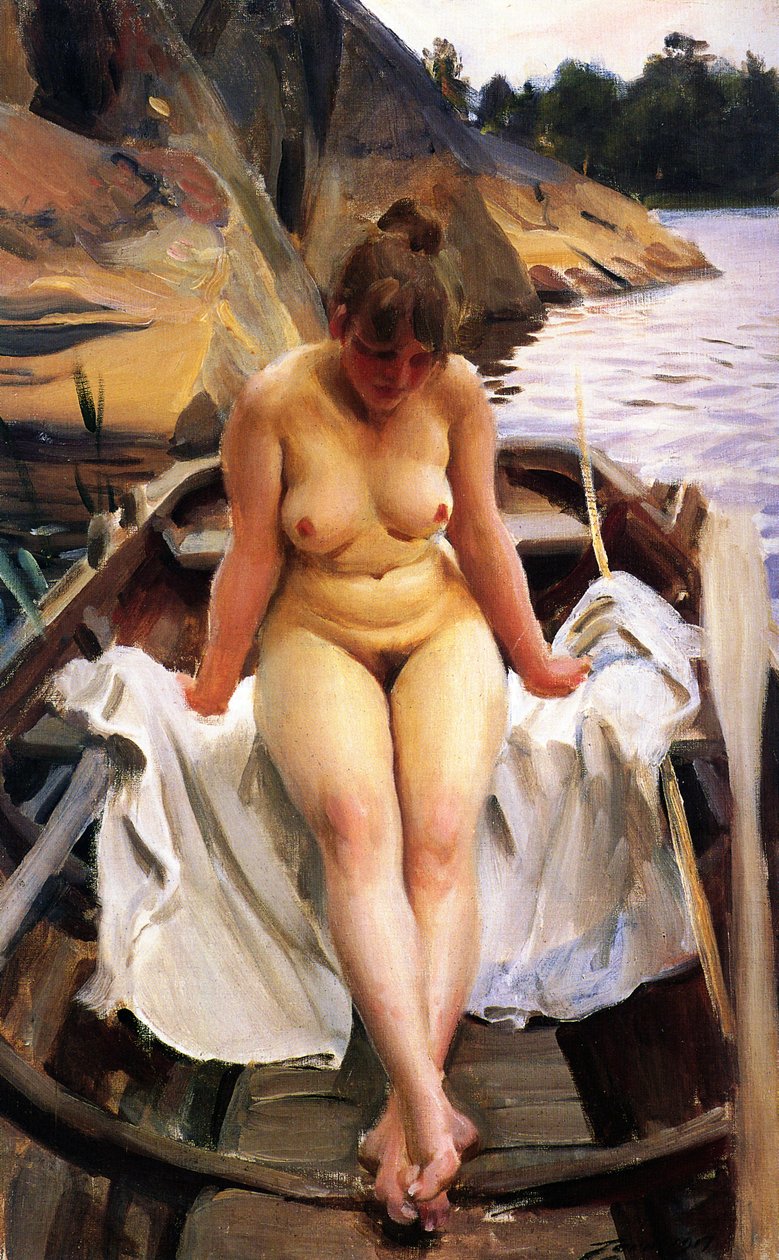 W łodzi wiosłowej Werners autorstwa Anders Leonard Zorn