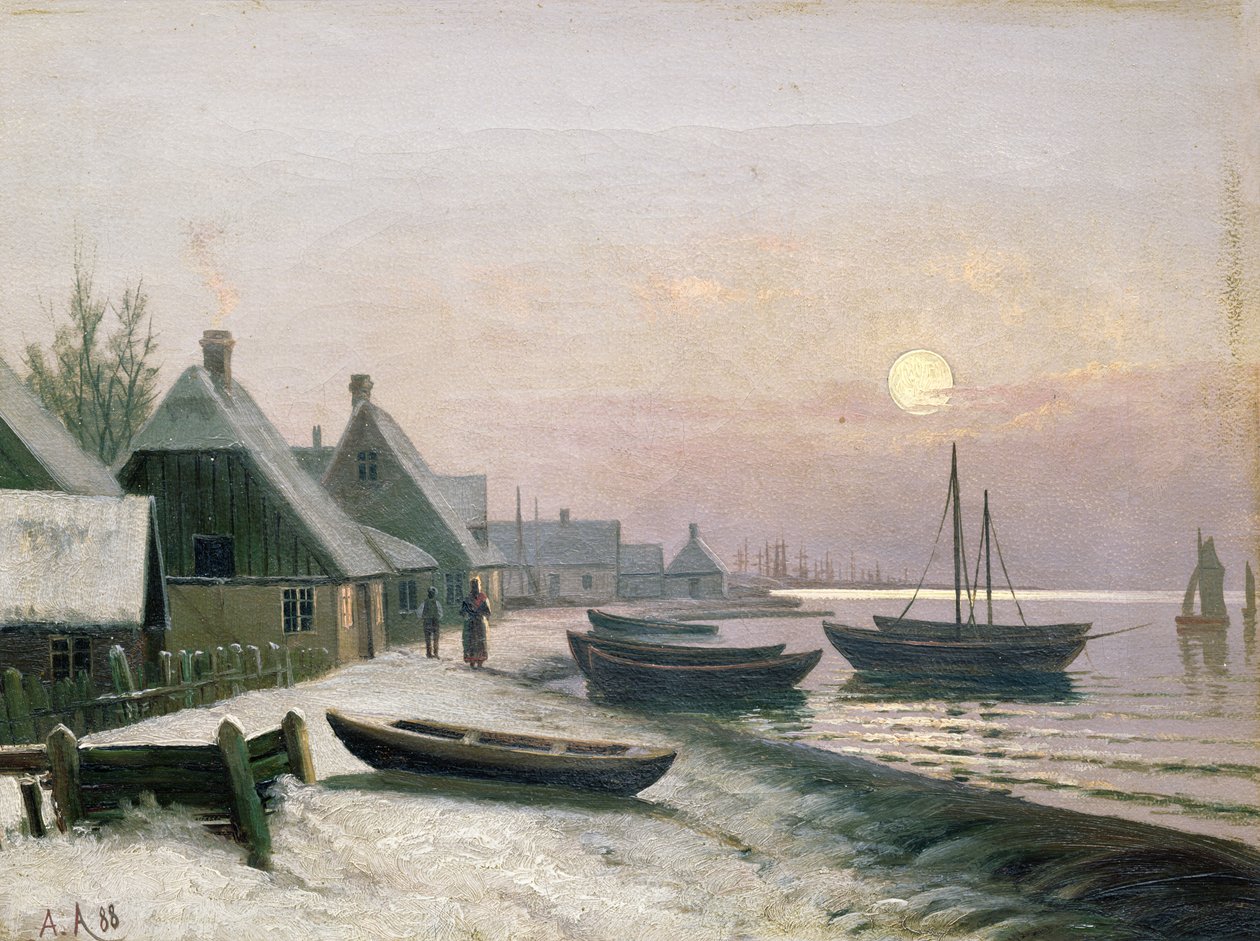 Łodzie rybackie w zimowym słońcu autorstwa Anders Andersen Lundby