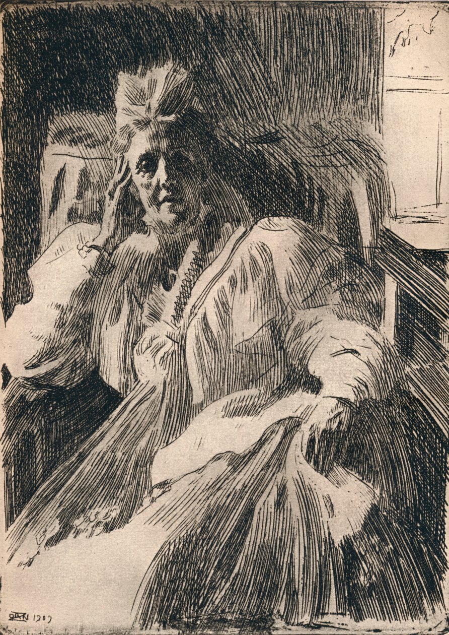 Akwaforta królowej wdowy Szwecji, ok. 1909 autorstwa Anders Leonard Zorn