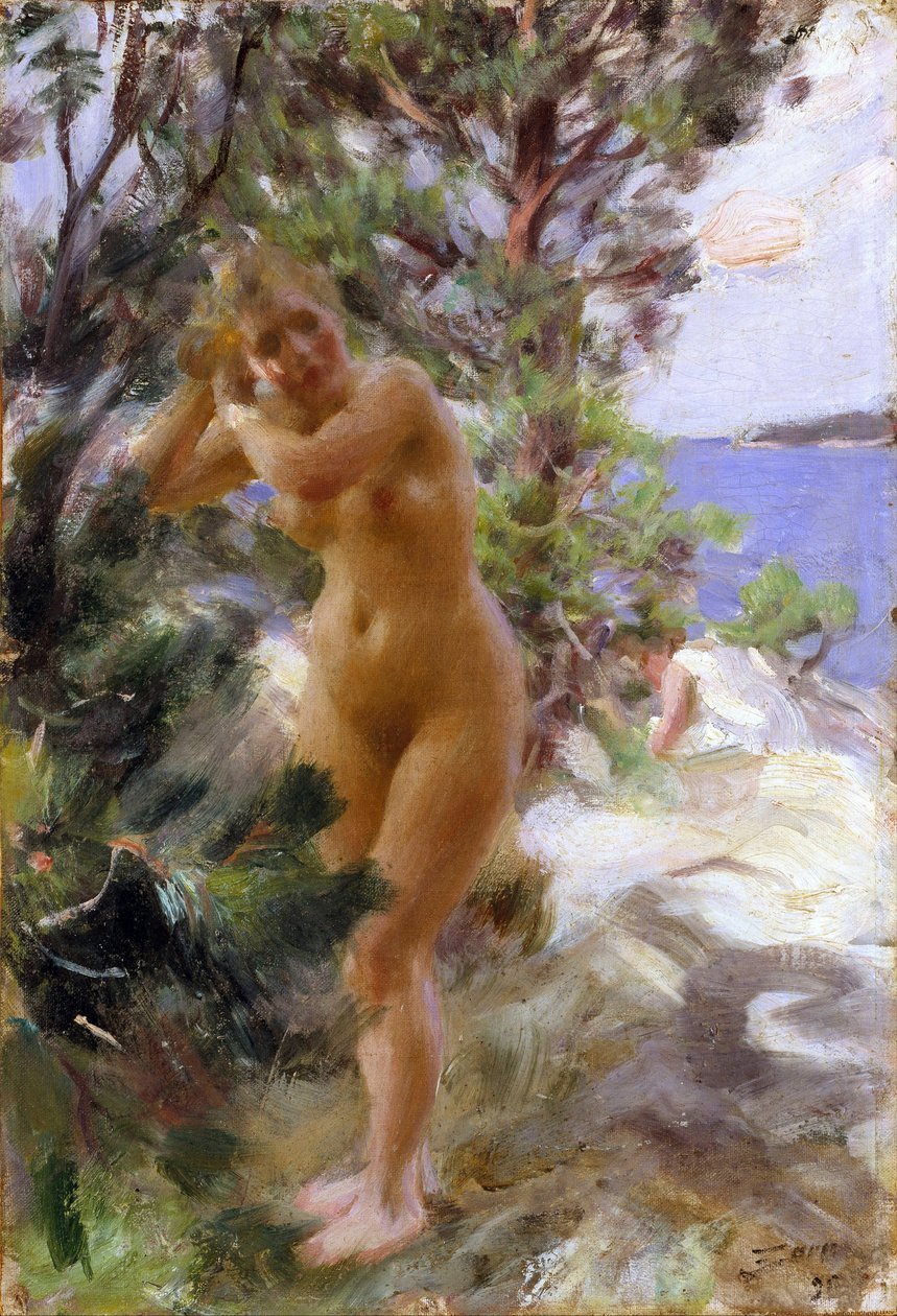 Apres le bain - Po kąpieli - Zorn, Anders Leonard (1860-1920) - 1895 - Olej na płótnie - 53,5x36,5 - Muzeum Narodowe Sztokholm autorstwa Anders Leonard Zorn