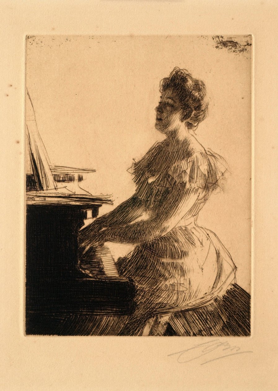 Przy fortepianie (panna Anna Burnett) autorstwa Anders Leonard Zorn