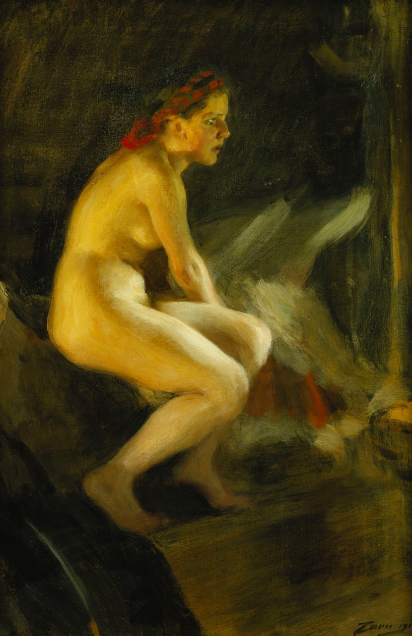 Na łóżku; Pa Sangkanten, 1910 autorstwa Anders Leonard Zorn