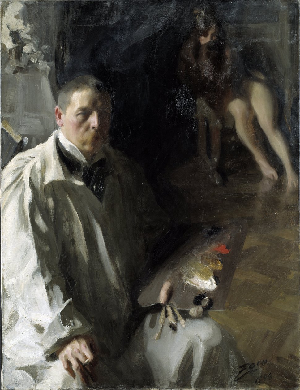 Autoportret z Modelem par Zorn, Andersem Leonardem (1860-1920). Olej na płótnie, format : 117x94 autorstwa Anders Leonard Zorn
