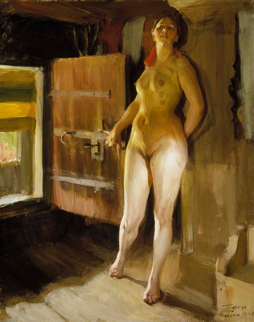 Przy drzwiach na strych; dziewczyna na strychu autorstwa Anders Zorn