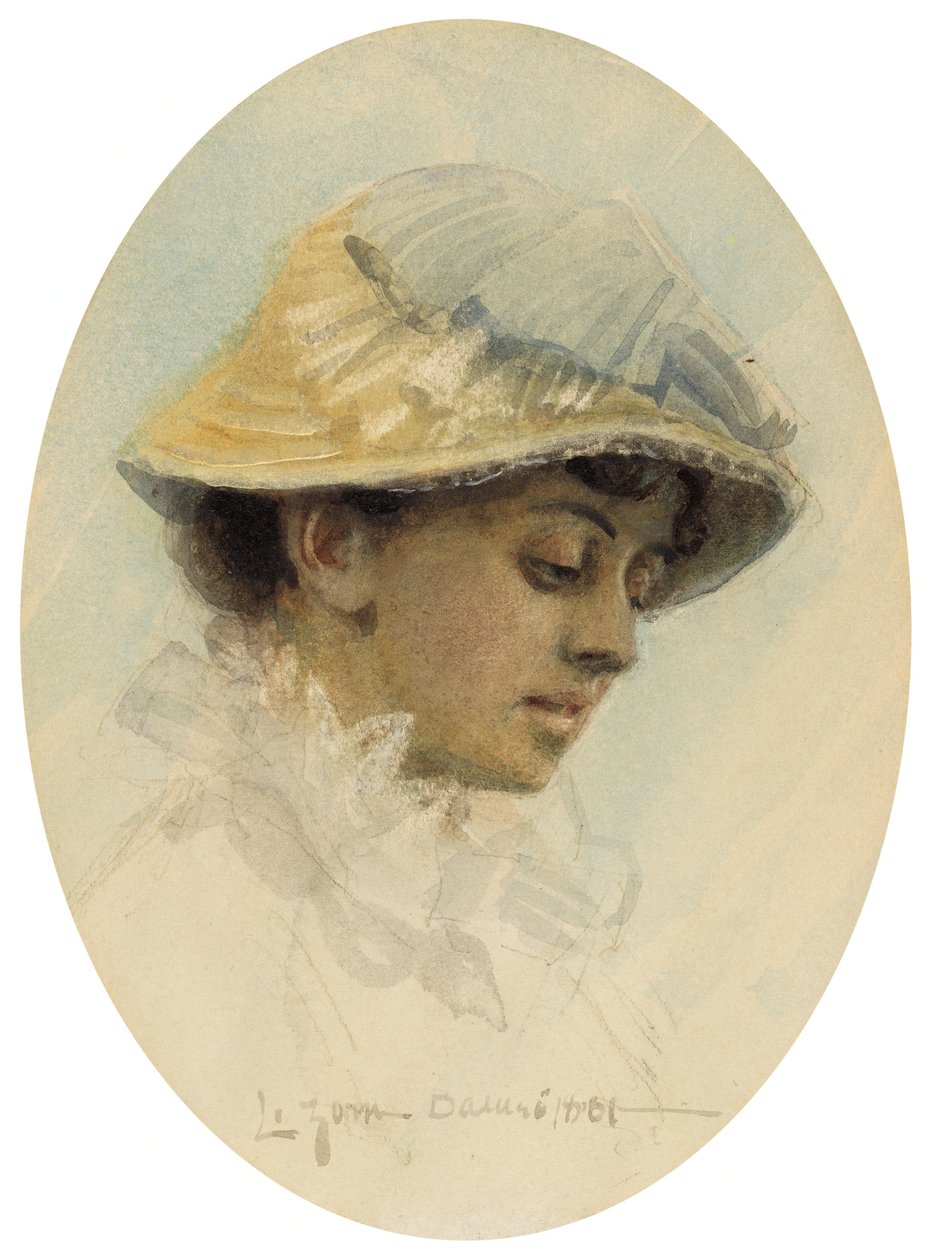 Emma Lamm w słomkowym kapeluszu autorstwa Anders Zorn
