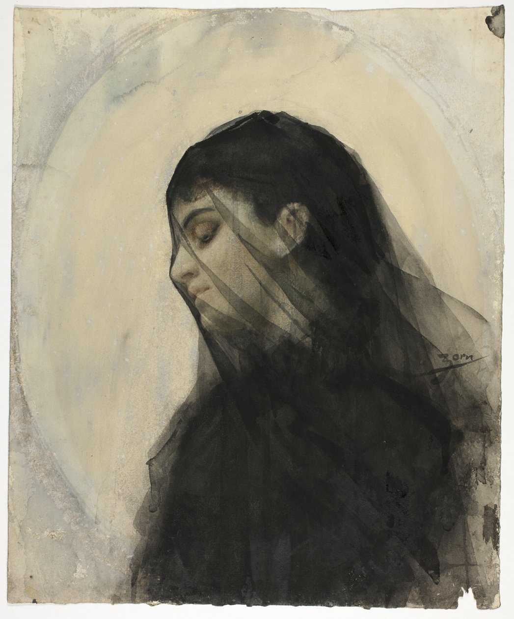 Głowa zawoalowanej kobiety autorstwa Anders Zorn
