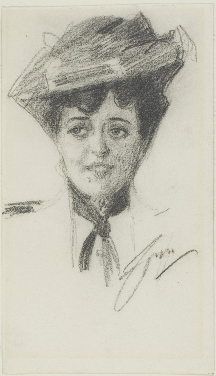 Głowa młodej kobiety w kapeluszu autorstwa Anders Leonard Zorn