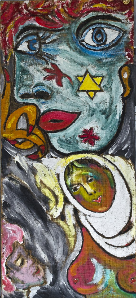BLUE GIRL AND VEILED WOMAN, 2012 (akryl na płótnie jutowym naciągniętym na drewnianą ramę) autorstwa Ando Gilardi