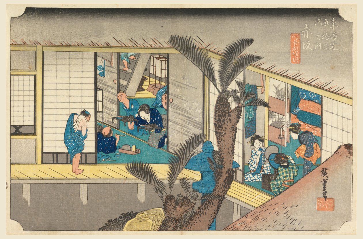 Akasaka, członek intelektualny, członek pięćdziesiąt trzy stany miejskiego niższego d autorstwa Ando Hiroshige
