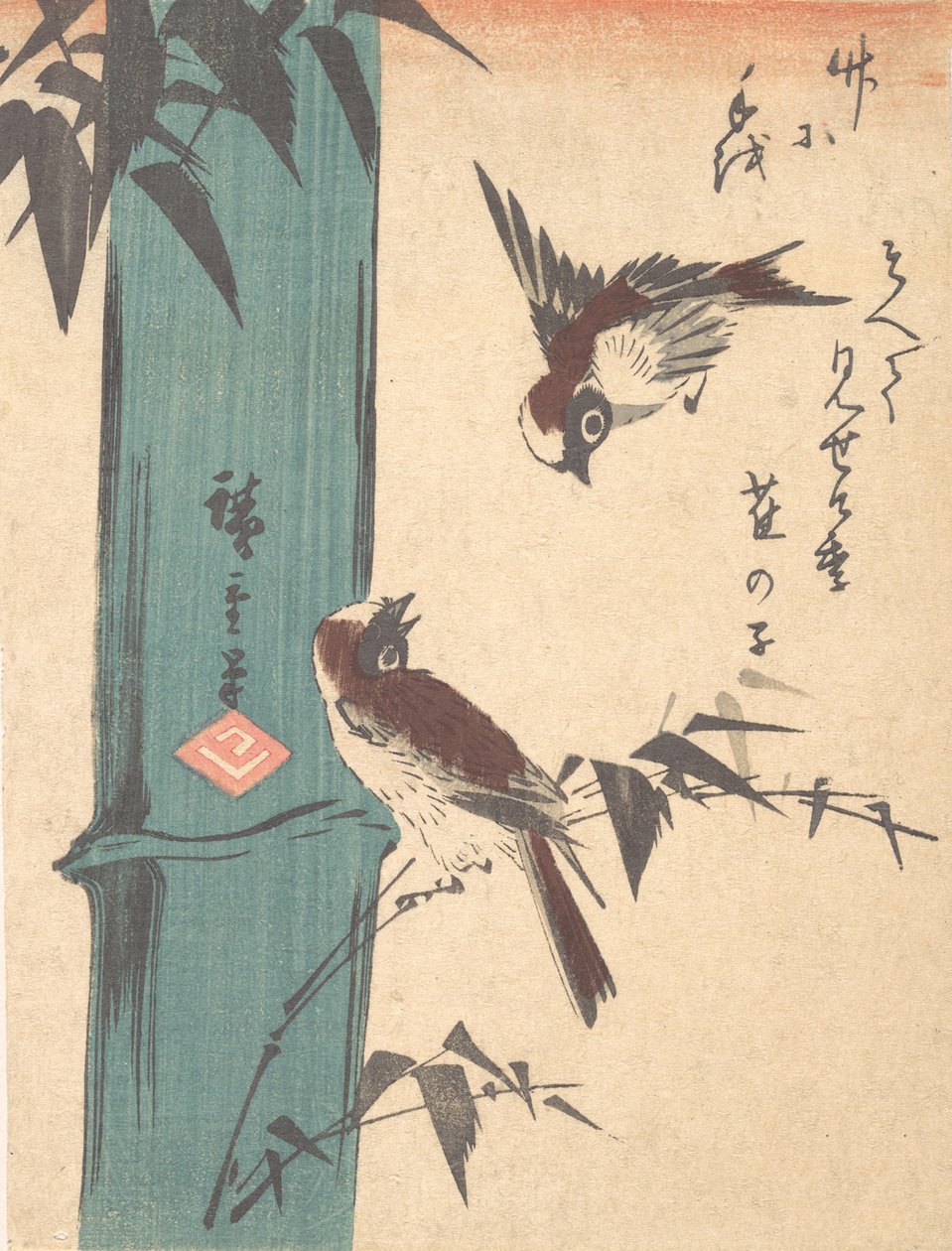 Bambus i Wróble, ca. 1840 r., ok. 1840 r. 1840. autorstwa Ando Hiroshige