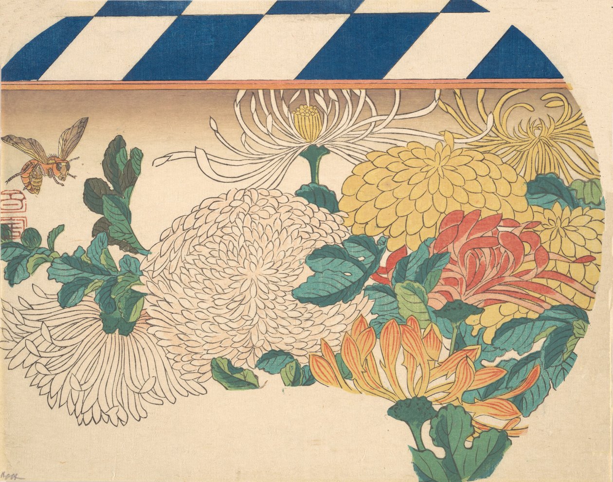 Chryzantemy w kształcie wachlarza, lata czterdzieste XIX wieku, lata czterdzieste XIX wieku. autorstwa Ando Hiroshige