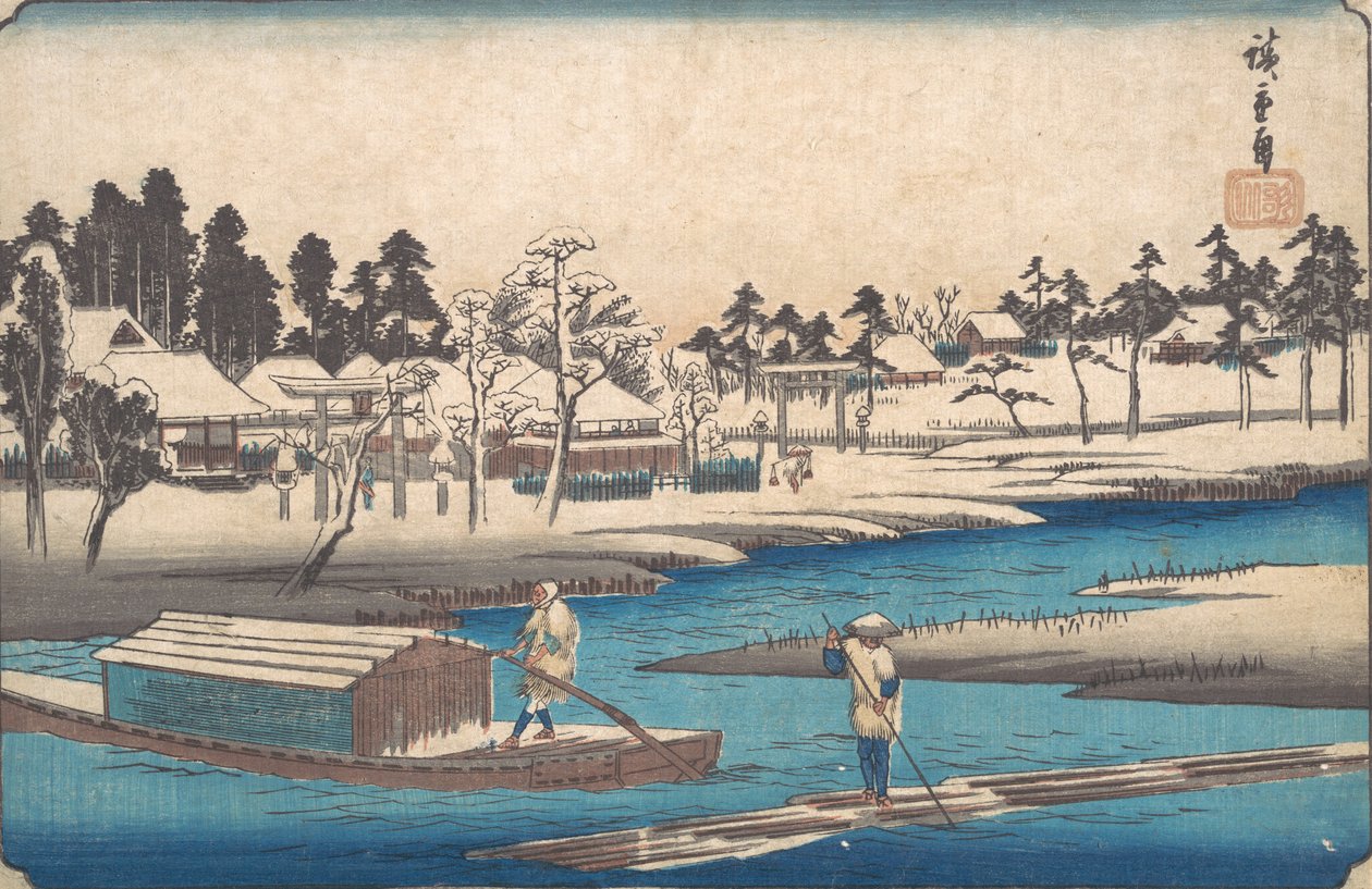 Bezchmurna pogoda po śniegu w Massaki. autorstwa Ando Hiroshige