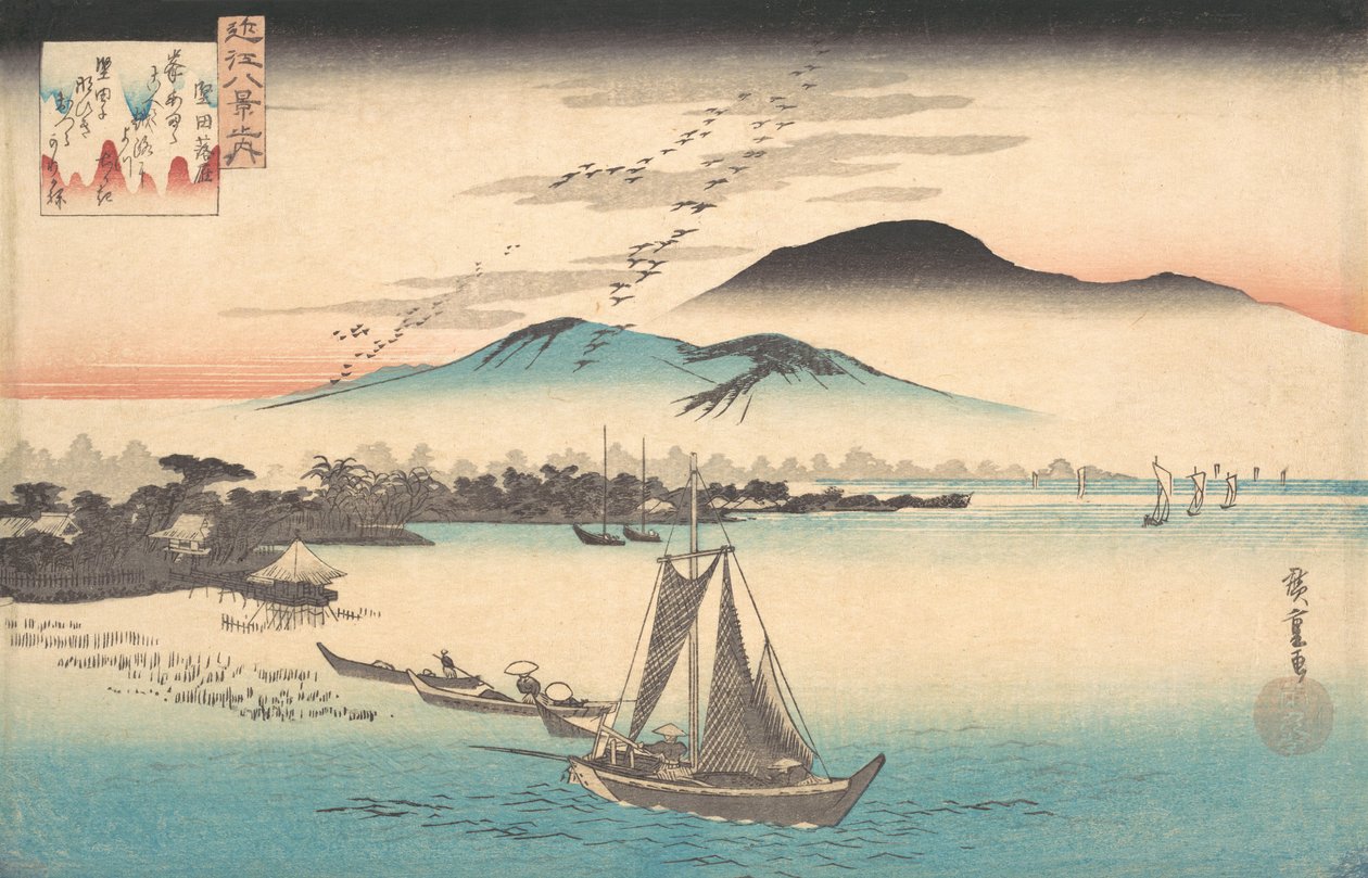 Gęsi lecące do Katady. autorstwa Ando Hiroshige