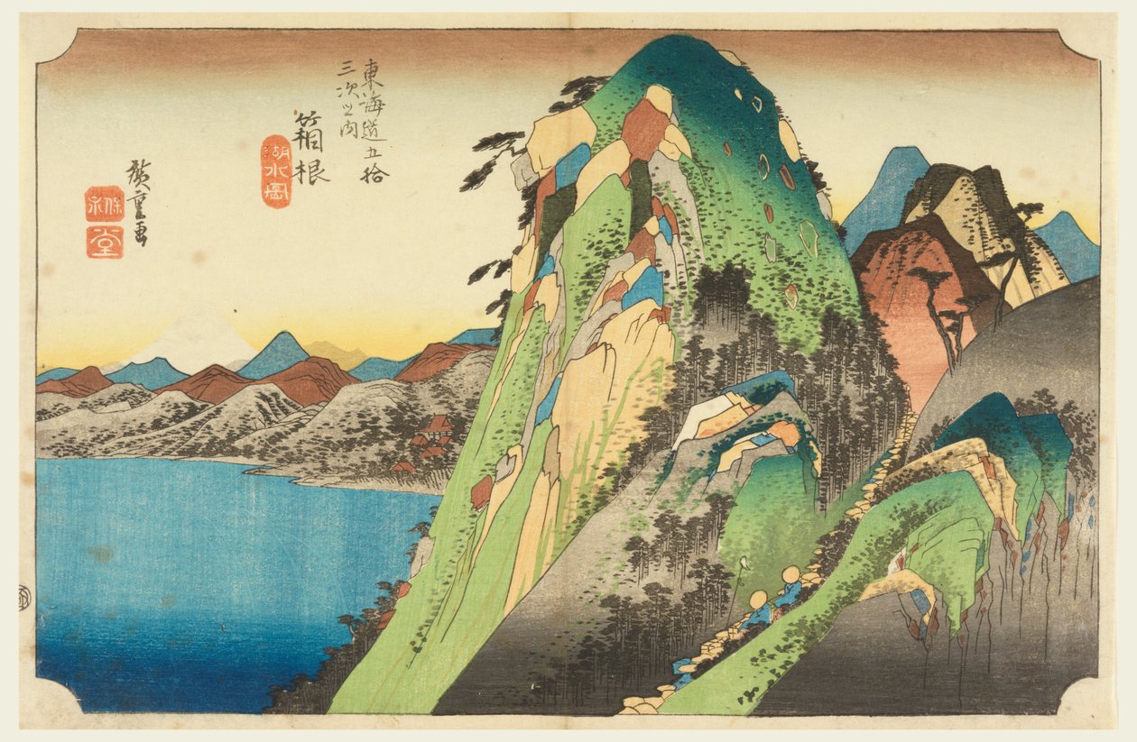 Włosy Hakone, członek pięćdziesięciu trzech dźwięków Stachi z miasta dolnego d autorstwa Ando Hiroshige