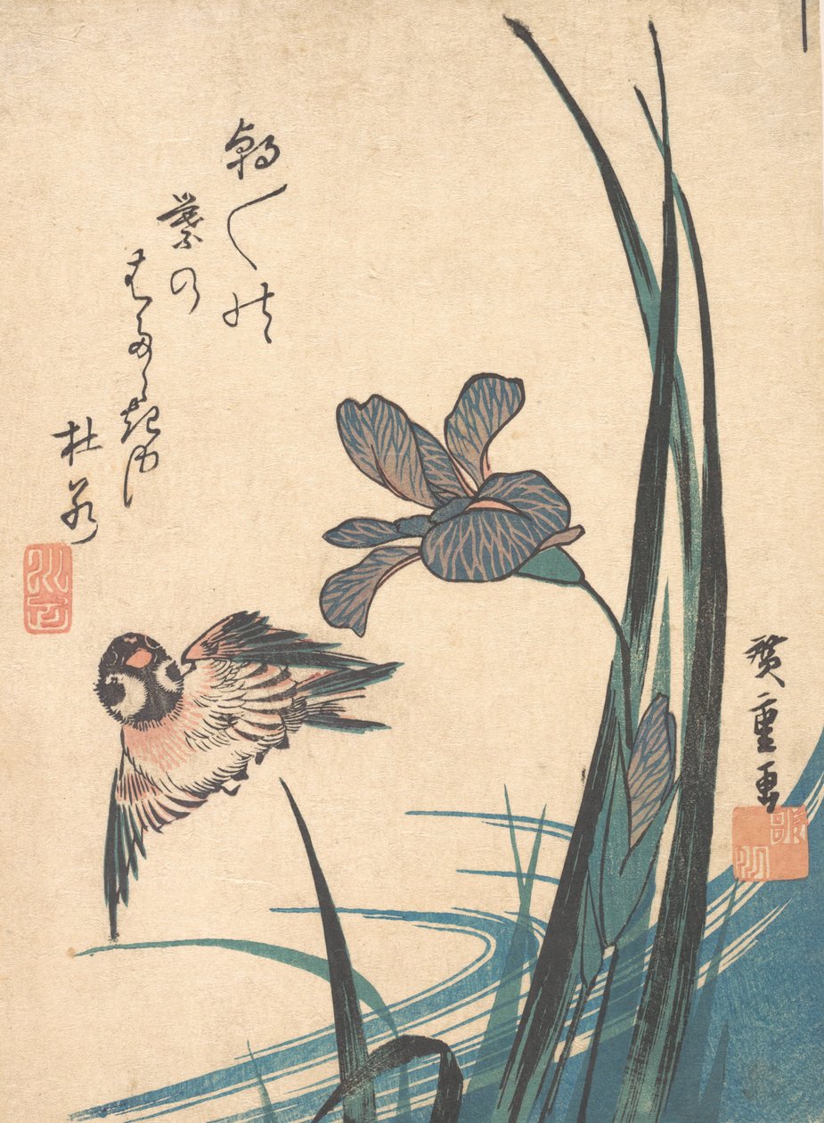 Irys i Wróbel, ca. 1832., ca. 1832. autorstwa Ando Hiroshige