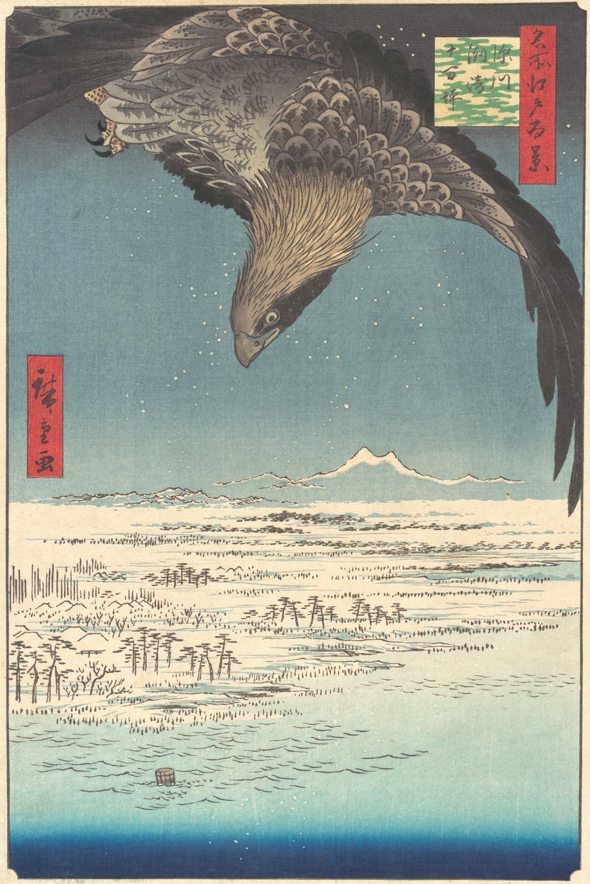 „Jumantsubo Plain at Fukagawa Susaki”, z cyklu Sto słynnych widoków Edo Me..., 1856. autorstwa Ando Hiroshige