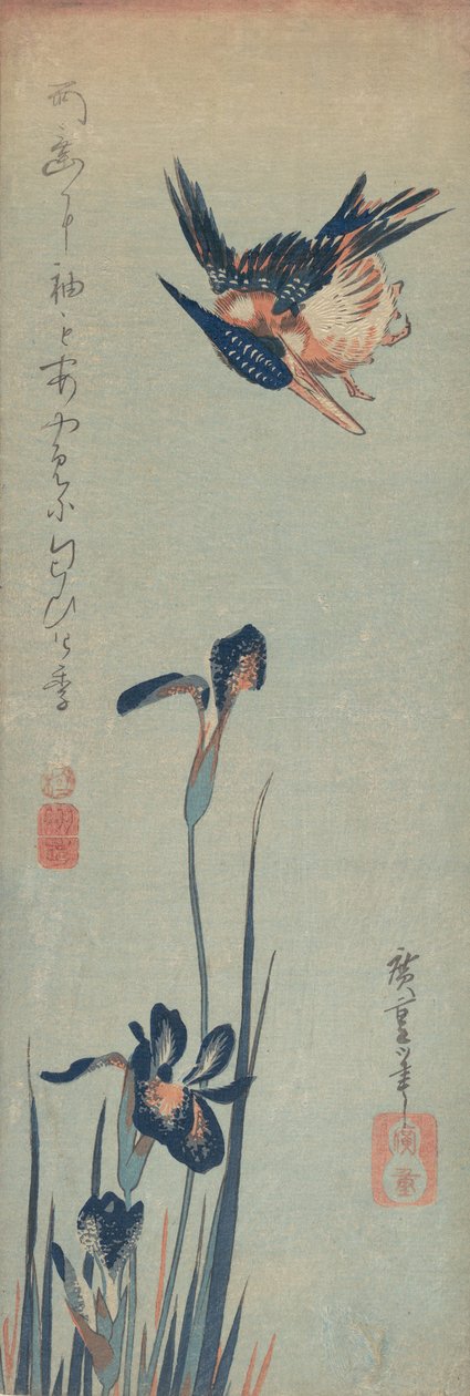 Zimorodek i irysy, 1832-34., 1832-34. autorstwa Ando Hiroshige