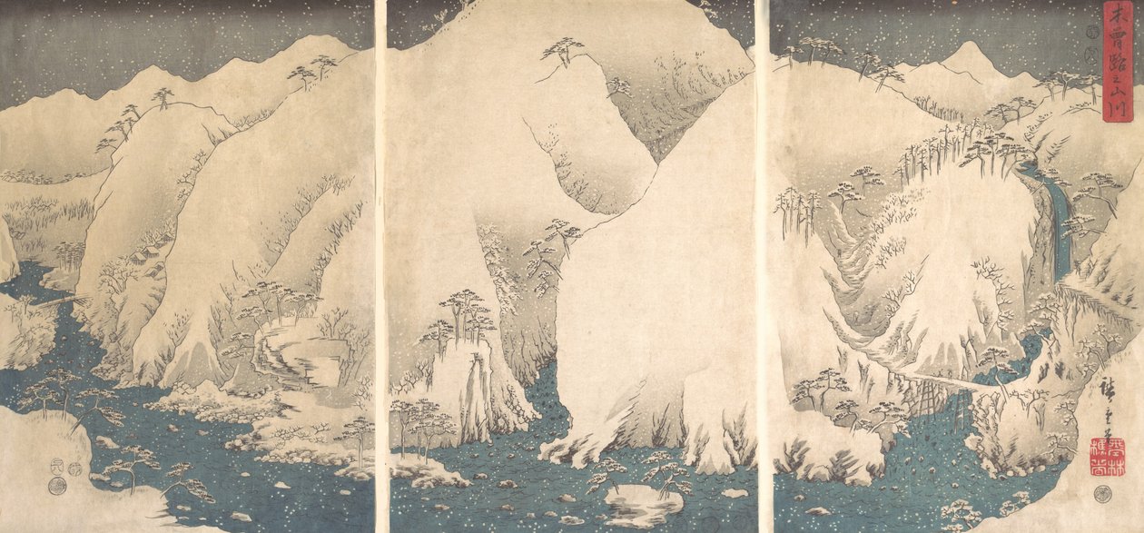 Wąwóz Kiso w śniegu. autorstwa Ando Hiroshige