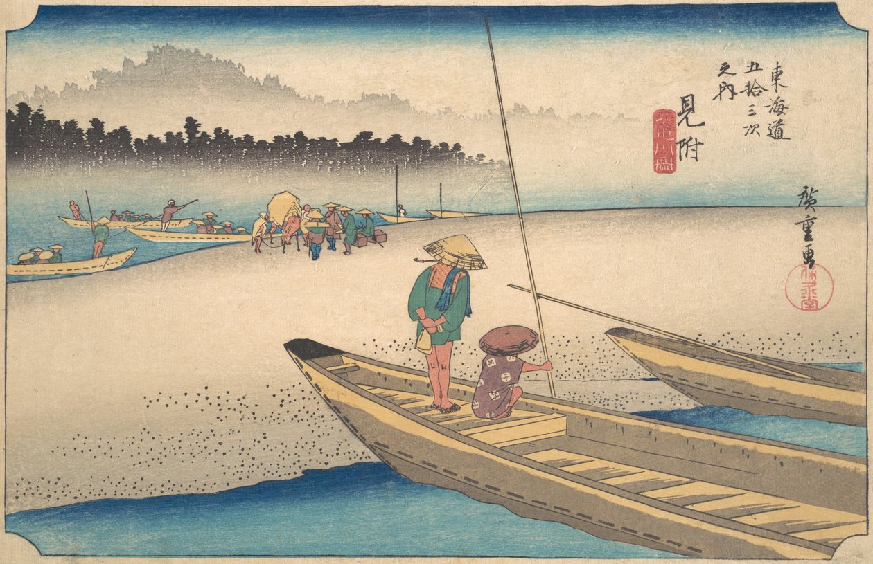 Gęsta rzeka Tenryu, co? 1834. , komar. 1834. autorstwa Ando Hiroshige